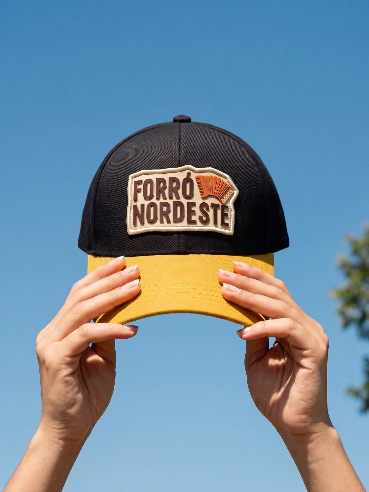 Boné Forró Nordeste Preto com amarelo (Baseball)